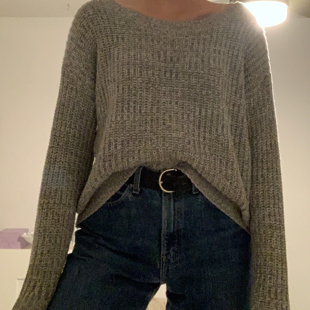 Grey, half cropped sweater.